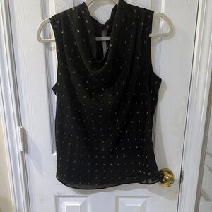 INC International Concepts Black Blouse with Gold Accents